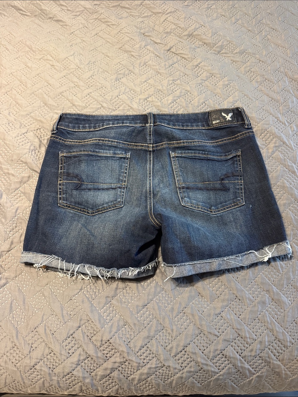 American Eagle Outfitters Dark Indigo Frayed Hem Denim Shorts - Picture 2 of 5